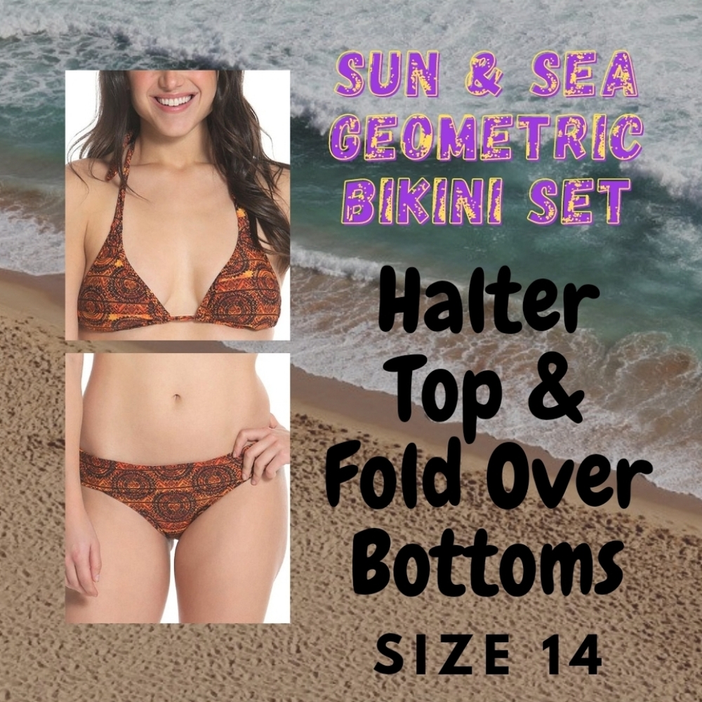 SUN & SEA Brown Geometric Bikini Set